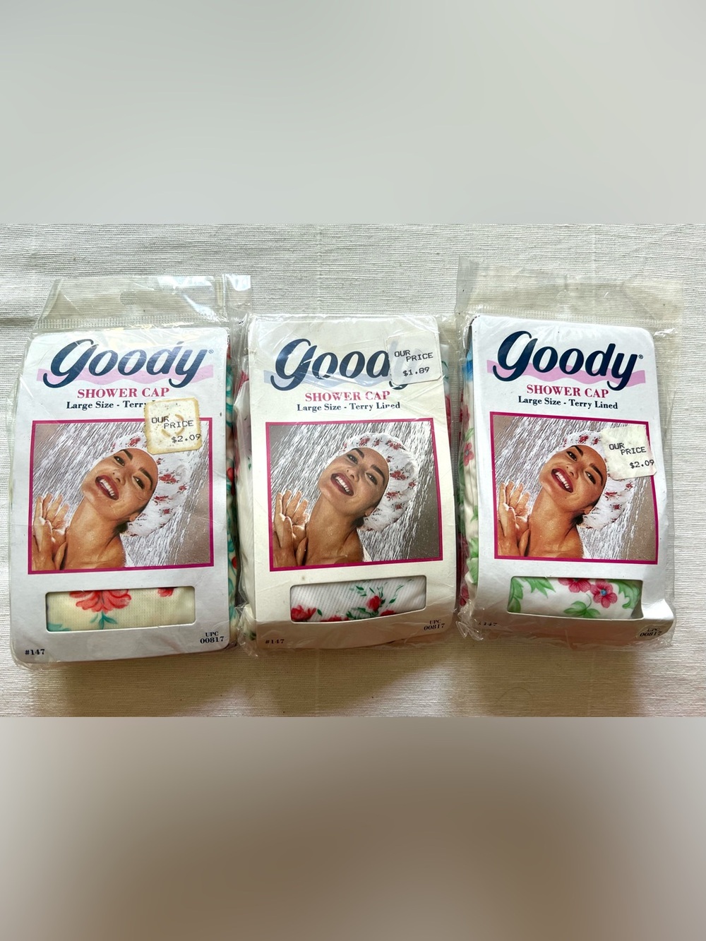 Vintage Goody Shower Cap Lot Of 3 Large Bonnet Floral Prints 1989 Hair Protector
